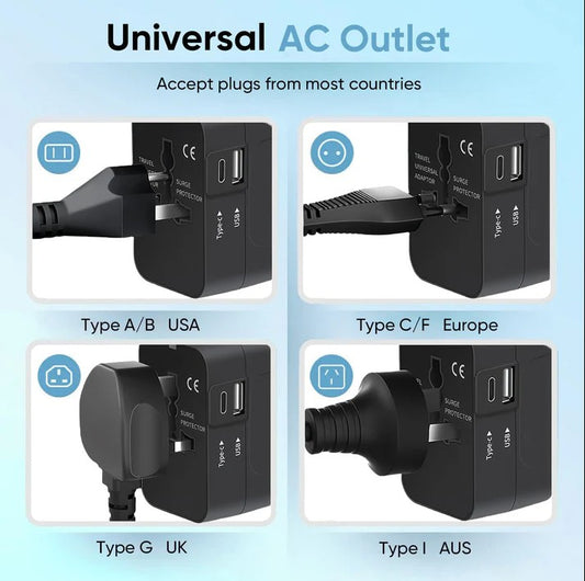 Universal All-in-one Travel Socket Adapter, 3.5 x 2 x 2 inches