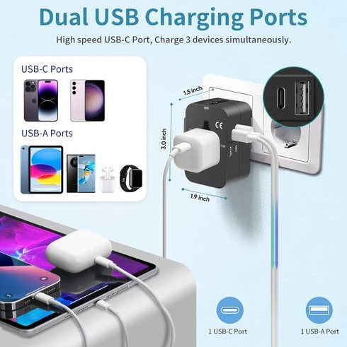 Universal All-in-one Travel Socket Adapter, 3.5 x 2 x 2 inches