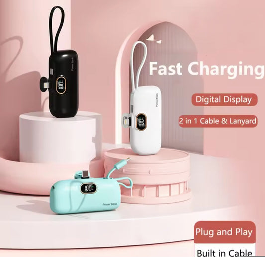 Mini Power Bank 5000mAh, Fast Charging with digital LCD for Android & iPhone